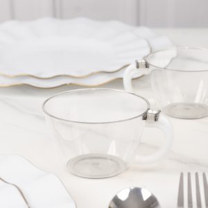 25-Pack Clear Plastic Coffee Cups with Handles 6oz - Hard Disposable Tea Mugs for Hot Drinks